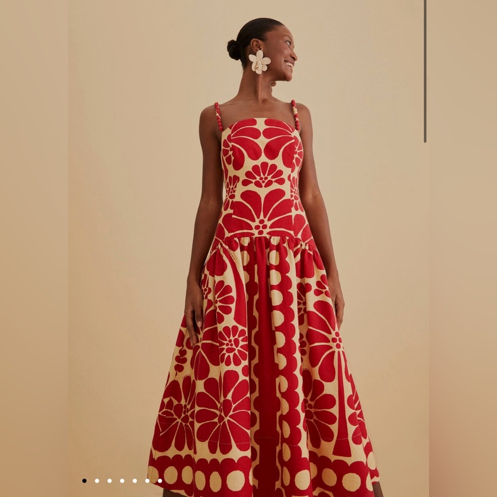 Farm Rio Red Palermo Sleeveless Midi Dress